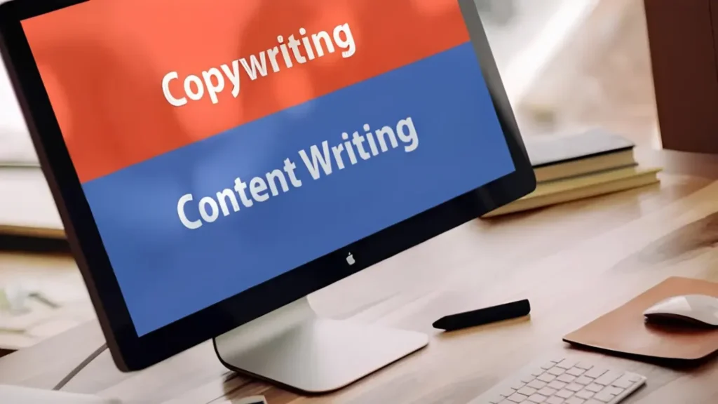 Content writing and copywriting displayed on a desktop computer