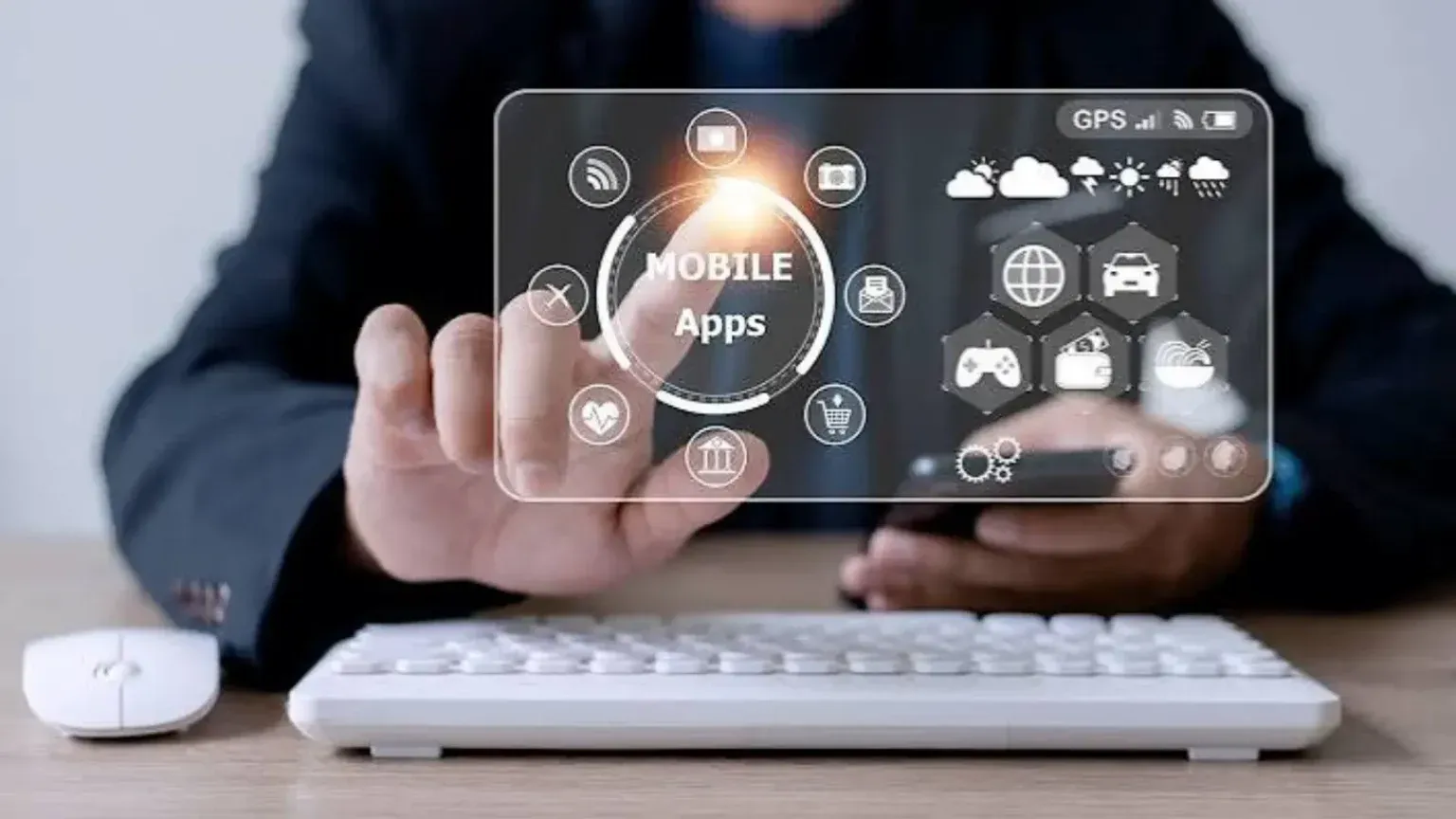Mobile applications displayed on a digital interface for business use