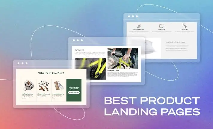Product and landing page design examples focused on presenting products and offers.